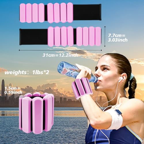 Wrist and Ankle Weights for Women & Men 2 Pack (1lb Each), Adjustable Silicone Wearable Arm & Leg Weights for Pilates, Gym, Yoga, Cardio, Strength Training - color: Pink