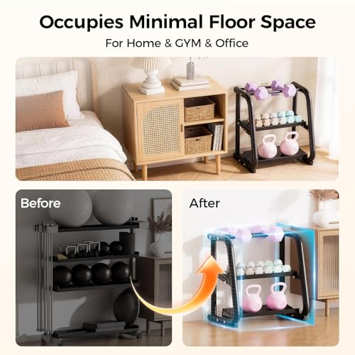 3 Tier Dumbbell Rack (600LB Max), Heavy Duty Weight Rack for Home Gym & Kettlebell Rack (Fits 50LB/11in Max), Compact Weight Rack, Dumbbell Storage Rack and Stand, Dumbbell Rack Stand Only