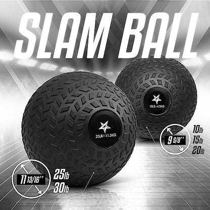 Yes4All Slam Balls, 10-40lb Weighted Ball Weight, Durable PVC Sand Filled Workout Dynamic Slam Ball for Strength Training, Tread, Black, 20lbs - color: Black, style: D. 20lbs