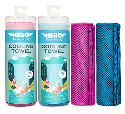 Hero Cooling Towels for Neck & Face (2 Pack), Microfiber Towels for Travel - color: Pink/Blue