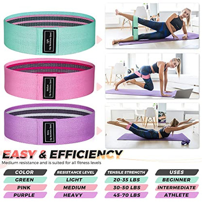 Bundle Set of 8 Resistance Bands for Workout, 5 Latex Exercise Bands and 3 Fabric Booty Bands with 2 Portable Bags