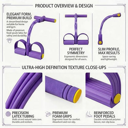 Pedal Resistance Bands with Handles, Upgrade 6-Tubes Manual Tension Training Pedal, Natural Rubber Foot Pedal Resistance Bands, Multifunction Fitness Bands for Abdomen, Waist, Arm, Leg - color: Purple