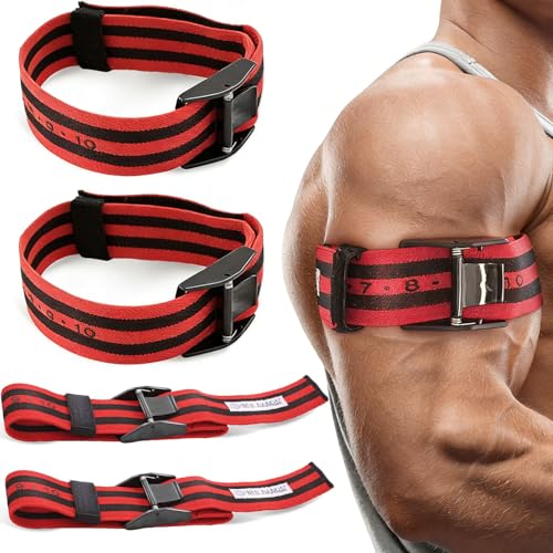 4 Pack Blood Flow Restriction Bands- Booty Bands Occlusion Training Bands for Arm Muscle & Hip Building Without Heavy Weight Lifting, Fast Muscle Growth - Red