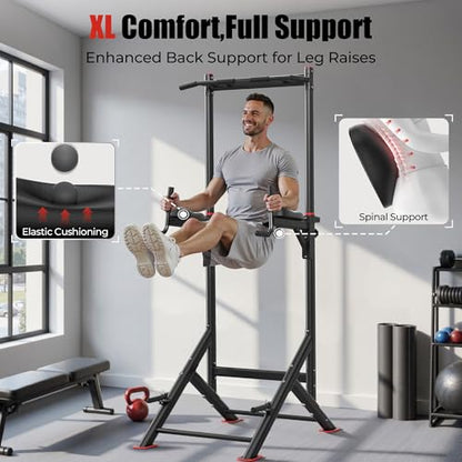 Sportsroyals Power Tower Pull Up Bar Station, 450LBS Stable Pull Up Dip Station for Home Gym Strength Training Equipment | FED Fitness - color: Black-02