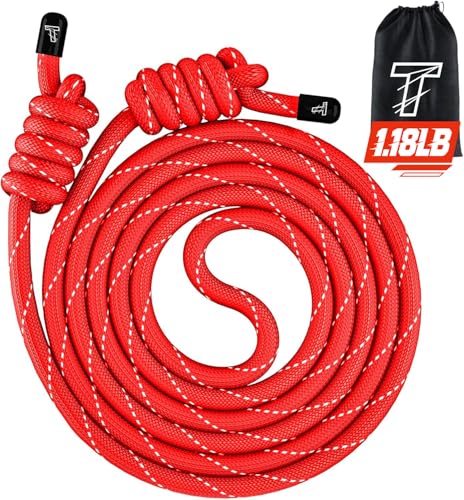 Flow Rope Exercise Jump Rope For Fitness, Working Out, Flow with 9 Ft Adjustable Double Woven Workout Rope For Men, Women, Beginners' Training – Indoor & Outdoor Cardio - color: Red(reflective tape)