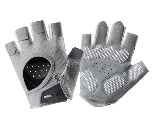 Women-Fingerless-Workout-Gloves, Breathable-Mesh Anti-Slip Palm Cycling-Gloves for Weightlifting Fitness - color: Grey, size: Medium