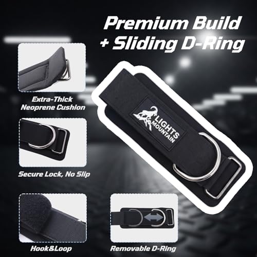 Lights Mountain Wrist Cuffs with Sliding D-Ring – Adjustable Neoprene Padded Straps for Cable Machine Workouts & Wrist Support Strength Training Equipment