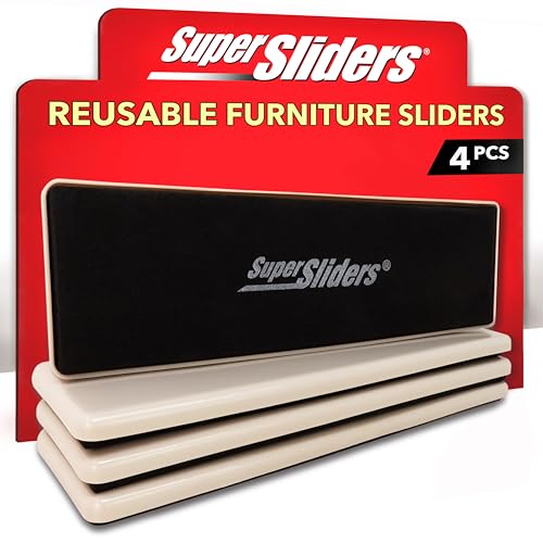 Super Sliders 2-1/2" x 9" XL Rectangle Reusable Furniture Sliders for Carpet, Anti-Slip Protective Furniture Moving Pads for Beds, Sofas, Dressers, Set of 4, Beige - style: For Carpet