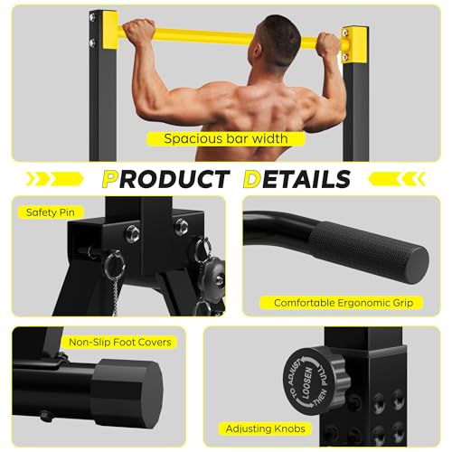 SogesHome Foldable Power Tower Dip Stand Pull Up Bar for Home Gym Exercise - color: Black Yellow
