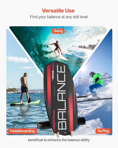 VEVOR Balance Board, 3-Level Height Adjustable Wobble Board Trainer for Adults, Premium Wooden Balance Training Equipment, with Roller, Magnetic Stoppers, Storage Rack, for Core Workouts, Surf Trainer