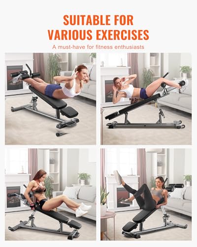 VEVOR Sit Up Bench, Decline Ab Bench with Reverse Crunch Handle, with 4 Adjustable Height Settings, Heavy Duty Steel, 1000 Lbs Capacity, for Home Gym Workouts, Strength Training, Full Body Muscles