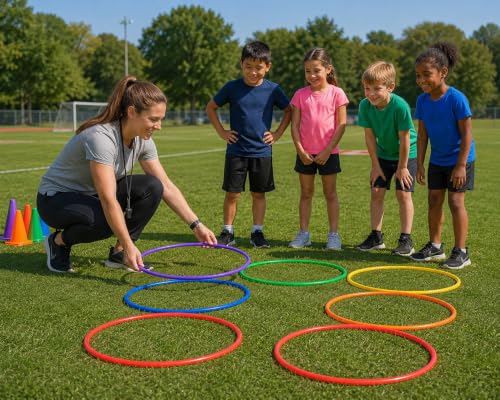 Fun Express Large 20 Inch Obstacle Course Agility Rings Set of 6 - Professional PE Equipment for Elementary School Physical Education | Carnival Games Ring Toss for Kids Outdoor Play & Field Day