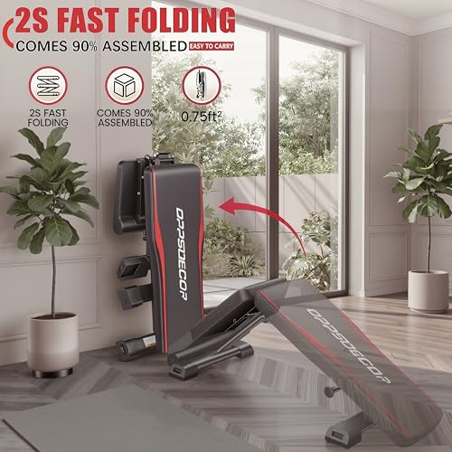 OPPSDECOR Adjustable Weight Bench, 900LBS Foldable Workout Bench with 18.5-Inch Seat Height for Home Gym — 8+4+2 Positions, Flat Incline Decline Bench Press for Dumbbell Strength Training, Compact Storage in Small Spaces