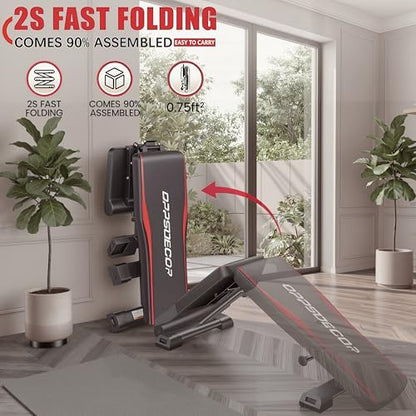 OPPSDECOR Adjustable Weight Bench, 900LBS Foldable Workout Bench with 18.5-Inch Seat Height for Home Gym — 8+4+2 Positions, Flat Incline Decline Bench Press for Dumbbell Strength Training, Compact Storage in Small Spaces