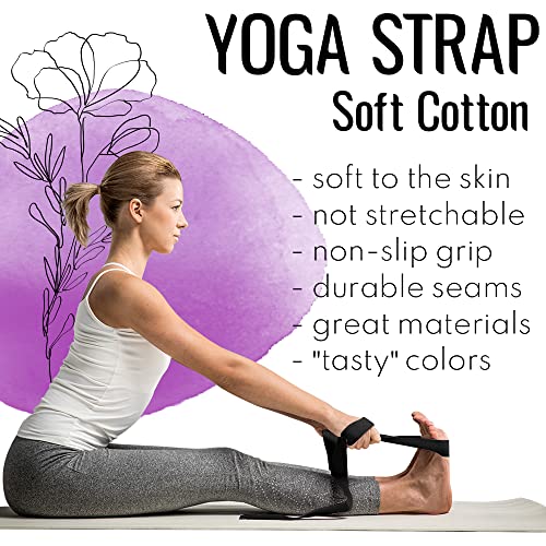 Yoga Strap & Mat Strap – 2 IN 1 – Cotton – 6 ft 8 ft 10 ft (30+ colors) – Adjustable Non-Slip Belt for Yoga, Pilates, Stretching, Physical Therapy, Fitness & Home Workout – For Carrying Mats