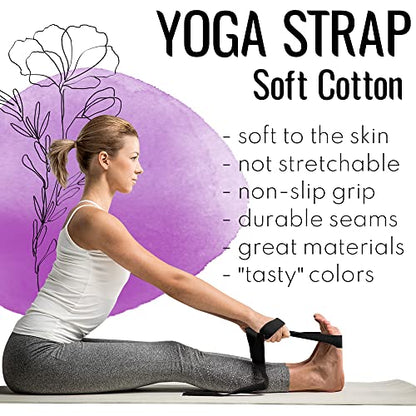 TECEUM 2 IN 1 Yoga & Mat Strap for Stretching – Cotton – 6/8/10 ft - color: Black, size: 8 ft