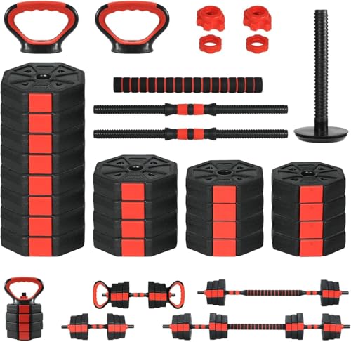 Adjustable Dumbbell Set, 44/66/88Lbs 4-in-1 Free Weights for Home Gym, Converts to Kettlebell & Barbell with Connector, Non-Slip Grip, Ideal for Men & Women Strength Training