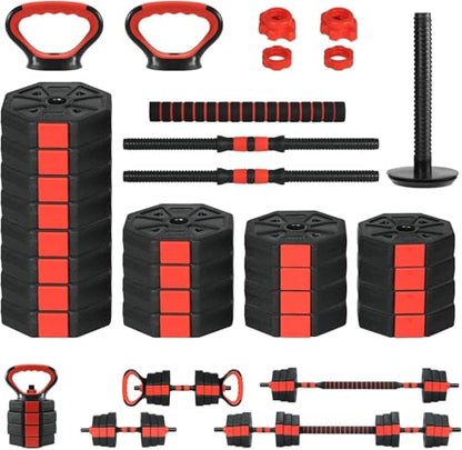 Adjustable Dumbbell Set, 44/66/88Lbs 4-in-1 Free Weights for Home Gym, Converts to Kettlebell & Barbell with Connector, Non-Slip Grip, Ideal for Men & Women Strength Training