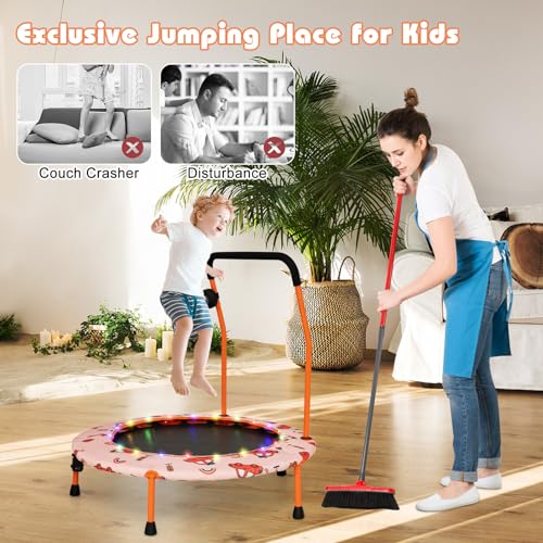 Goplus 36" Mini Trampoline for Kids, Toddler Trampoline with LED Lights, Bluetooth Speaker, Removable Handle, Safe Padded Cover, Indoor Outdoor Small Rebounder for Child Boys Girls