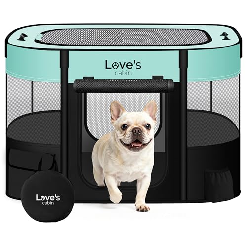 Love's cabin Pet Puppy Dog Playpen, Small Dog Tent Crates Cage Indoor/Outdoor, Portable Exercise Playpen for Dog and Cat, Foldable Pop Up Dog Kennel Playpen with Carring Case (S, Green) - color: Green, style: Small