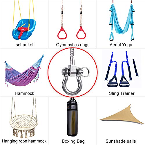 SELEWARE Set of 2 Permanent Antirust 304 Stainless Steel Screw Bracket Heavy Duty 180° Swing Hangers, 1800LB Capacity Playground Yoga Hammock Rope Tire Web Chair Sandbag Punching Bag Porch Swing Sets - color: U (5 inch, 2 Pack)