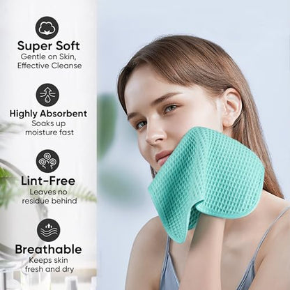Microfiber Waffle Face Towels, 2 Pieces, Soft, Absorbent, Fast Drying, Lint Free 430 GSM (Turquoise) - color: Turquoise