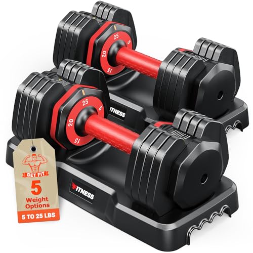 Rendpas Adjustable Dumbbells Set of 2, 5-in-1/10-in-1/16-in-1 Quick-Lock Hand Weights 25/55/80 lbs Pair, Anti-Slip Handle Free Weights Set for Home Gym Strength Training for Men Women - color: Classic-25LBS Pair-5 Weights