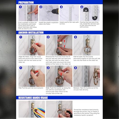 Resistance Band Wall Mount System, Sturdy Resistance Bands Wall Anchor, Space Saving Home Gym Solution for Strength Training, Wall Mount Workout Anchors Multi-Purpose for Complete Full Body