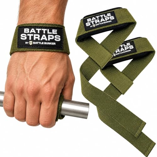 Battle Bunker Lifting Straps for Weightlifting – Padded Wrist Straps for Deadlifts & Pull-Ups – Reduce Wrist Pain, Improve Grip Strength & Lift Heavier – Gym Straps for Strength Training - color: OD Green