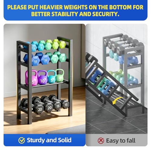 4 Tier Dumbbell Rack,Adjustable Weight Rack for Home Gym,Heavy Duty Weight Stand,800LBS Capacity Kettlebells Storage,Workout Equipment Organizer (Rack Only)