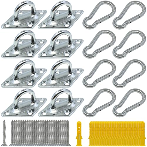 8 Pcs 304 Stainless Steel 2.31 Inches Pad Eye Hooks and 8 Pcs 304 Stainless Steel Snap Hooks,Screw Ceiling Hooks,Outdoors String Lights Hangers,Shade Sail Hardware with Screws Anchors - style: 2.3 Inches Rhombus Pad Eye with Snap Hooks
