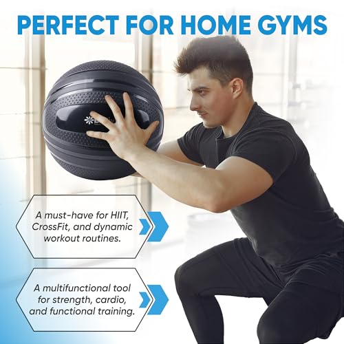 bintiva Non Bounce Slam Ball - Exercise Weighted Deadball for Workout and Fitness Routines - Medicine Dead Weight Ball - color: Black SET - 10 15 20 25 30 LBs