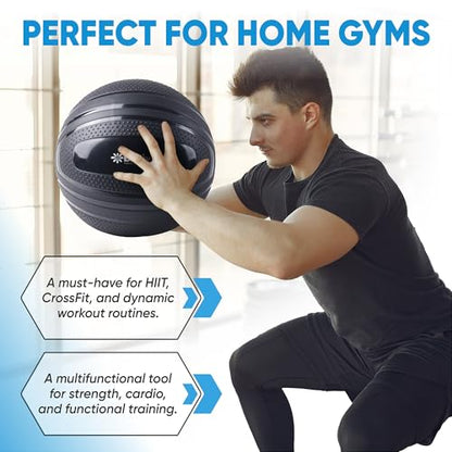 bintiva Non Bounce Slam Ball - Exercise Weighted Deadball for Workout and Fitness Routines - Medicine Dead Weight Ball - color: Black SET - 10 15 20 25 30 LBs