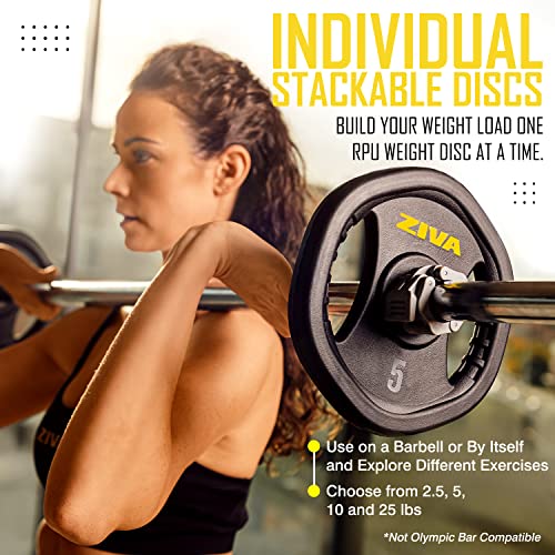 ZIVA 35lb Studio Barbell Weight Set – Adjustable Home Gym Kit with Standard Rubber Urethane Plates, 5' Chrome Bar (1.18" diam) & Collars | Extra Plates Not Included