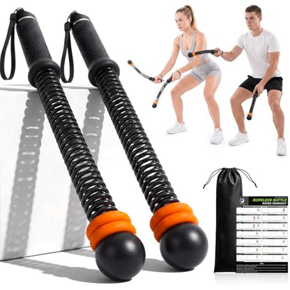 Weighted Ropeless Battle Ropes, 1.6-3lbs Adjustable Resistance Cordless Battle Ropes with Storage Bag & Poster, Portable Home Gym Workout Ropes for HIIT & Strength Training