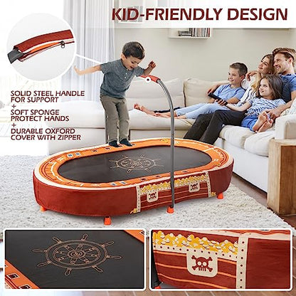 Kids Trampoline with Handle, Mini Rebounder Double Trampoline for 2 Kids w/Safety Pad, Foldable Exercise Trampoline for Toddlers Boys Girls Indoor Outdoor Cardio Max Load 200 lbs