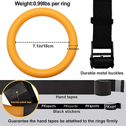 Gymnastic Rings 1100lbs Capacity with 14.76ft Adjustable Buckle Straps Pull Up Exercise Rings Non-Slip Rings for Home Gym Full Body Workout