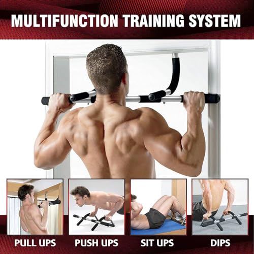 Home Gym Workout Set – Doorway Pull Up Bar No Screws & Ab Roller Wheel with Knee Pad, Full Body Strength Training Equipment for Core, Abs, Arms & Upper Body, Portable Fitness Kit for Home & Travel