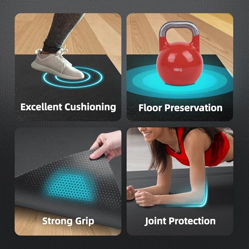GymCope Large Exercise Mat for Home Workouts, 12x6/10x6/9x6/8x6/7x5/6x4 ft - color: 12'x6'Black