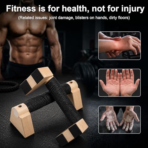 Wooden Push Up Bars, Parallettes Bars for Calisthenics Strength Training, Non-Slip Base Exercise Home Outdoor Calisthenics Equipment for Men