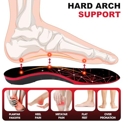 Plantar Fasciitis Insoles, 220+ lbs High Arch Support Inserts for Men Women, Heavy Duty Pain Relief Orthotic Flat Feet Work Boot Running Athletic Insole for Standing All Day, Black - S