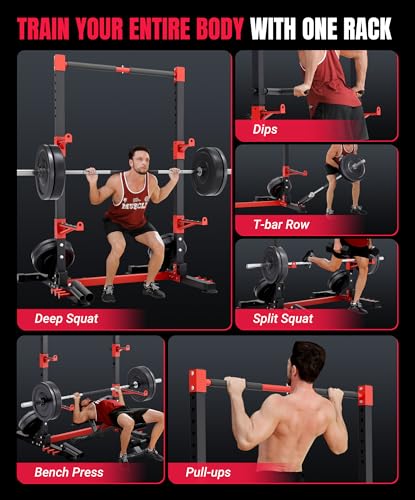 YOLEO Smith Machine & Squat Rack Combo, Multi-Functional Power Racks with Adjustable Width & Pull-Up Bar, Cable Crossover Power Cage, Independent Dual-Pulley System for Home Gym Garage Basement