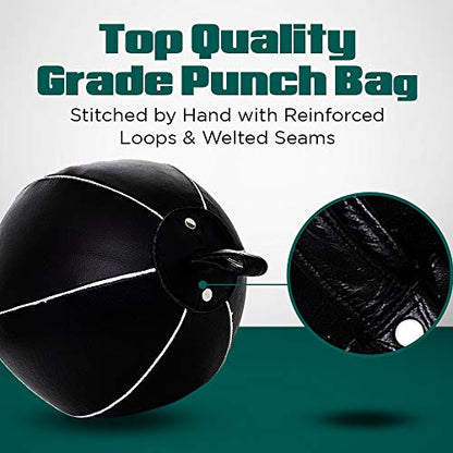 Genuine Leather Double End Boxing Punching Bag - Speed Striking & Dodge Training Ball for MMA, Muay Thai, Boxing, Gym Workout - Includes Cords & Hooks for Easy Setup