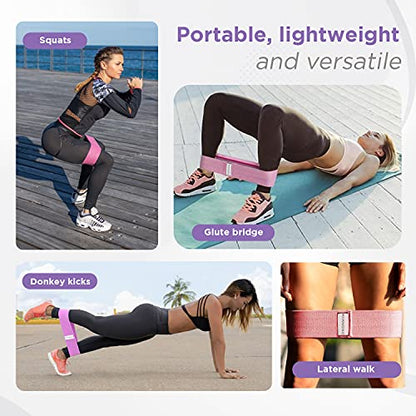 Resistance Non Slip Fabric Booty Bands Set of 3 for Legs and Butt Workouts. - Durable Booty Bands for Women - Resistance Loops for Men - Multi-Purpose Fitness Bands for Glute, Thigh and Legs