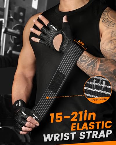 ATERCEL Gym Gloves for Men with Wrist Support, for Workout Weight Lifting - size: Medium