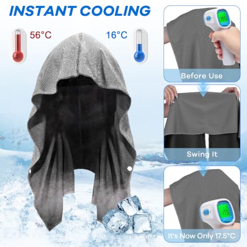 3 Pack Cooling Hoodie Towel, UPF 50+ Cooling Towels for Neck and Face - color: Royal Blue/Dark Gray/Gray