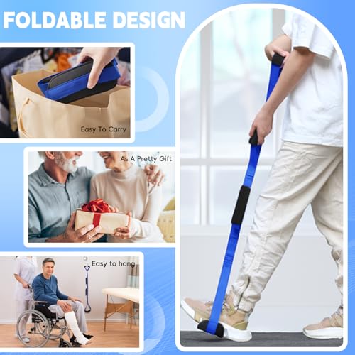 42 Inch Long Leg Lifter, Rigid Leg Lifter Strap With EVA Handgrips &Foot Loop, Leg Lifter After Hip Replacement&Knee Surgery Recovery Aids Kit,Leg Lifters Getting Legs In And Out Of Bed,Car,Wheelchair - color: Blue, size: 42 Inch