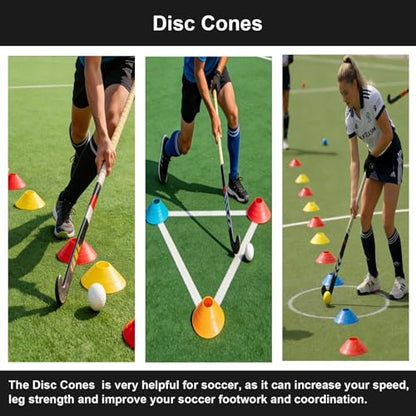 Hockey Training Equipment, Non-Slip Dribbling Training Mat, Indoor/Outdoor Field Trainer, Practice Aids to Improve Speed, Ball Control and Coordination, Includes Resistance Bands and Cones