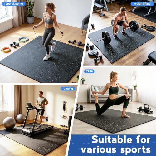 0.56" Thick Rubber Gym Floor Mats, 12 Tiles 48 Sq Ft, Heavy Duty Flooring - size: 12 Tiles (48 Sq Ft)