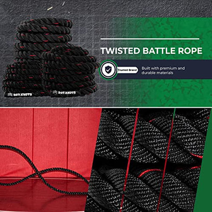 SGT KNOTS Twisted Battle Rope - Weighted Exercise Rope for Strength Training, CrossFit, Battling, Climbing & the Gym (1", 1.5", 2")